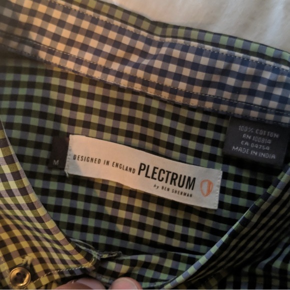 Ben Sherman Long Sleeve Button Up Blue Green Gingham Print Size Medium - Picture 3 of 3